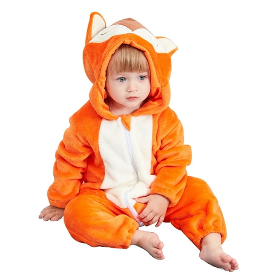 Toddler Unisex Baby Animal Costume Leisure Spring Autumn Flannel Hooded Romper Cosplay Jumpsuit Nightgown