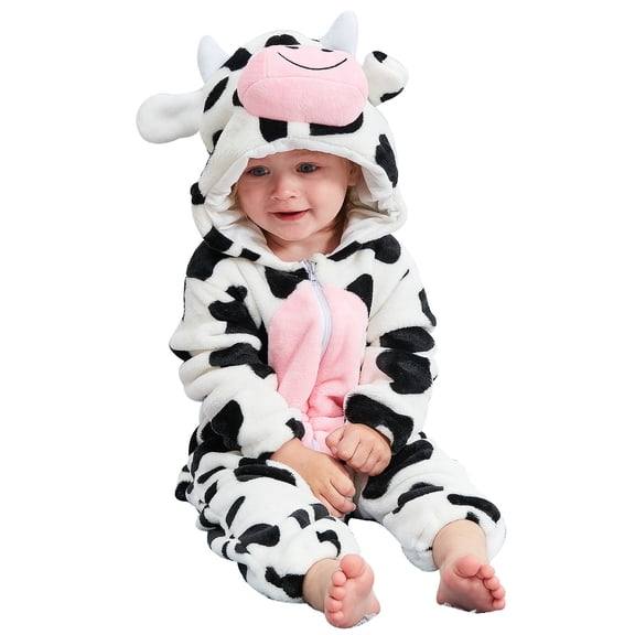 Toddler Unisex Baby Animal Costume Leisure Spring Autumn Flannel Hooded Romper Cosplay Jumpsuit Nightgown