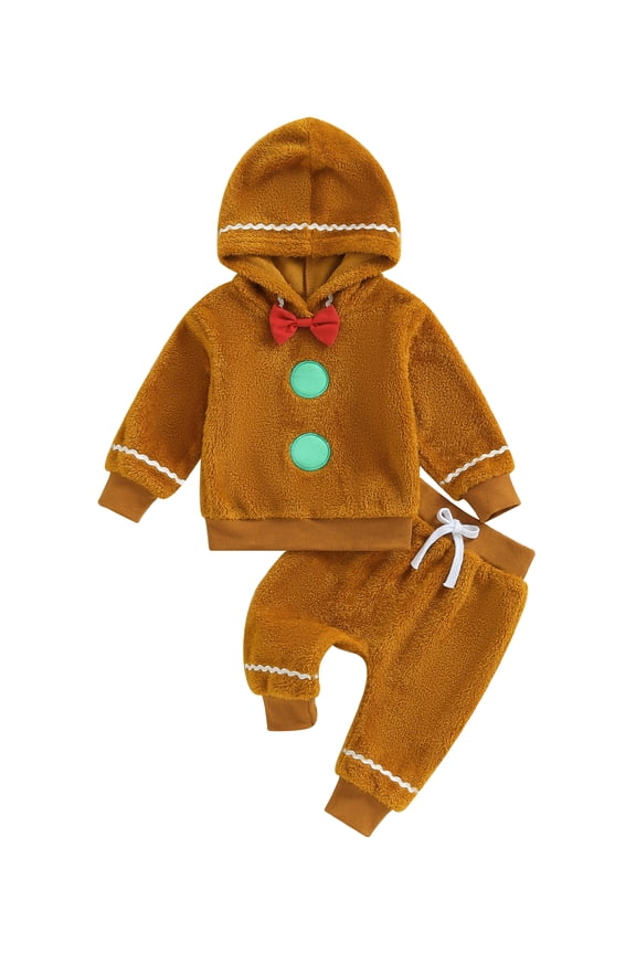 Toddler Unisex Baby Gingerbread Outfit Christmas Hooded Sweatshirt Long Sleeve Tops Pants Set Cute Winter Holiday Clothes