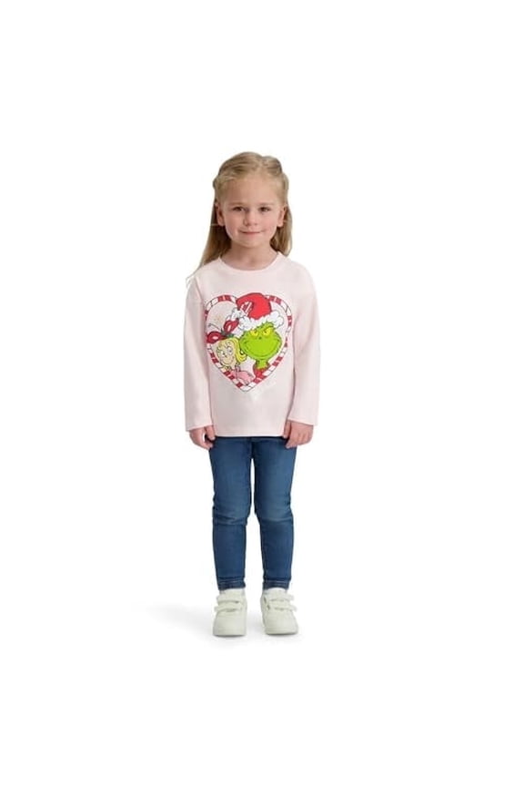 Toddler Unisex Grinch Christmas Long Sleeve T-Shirt, Pink, 3T