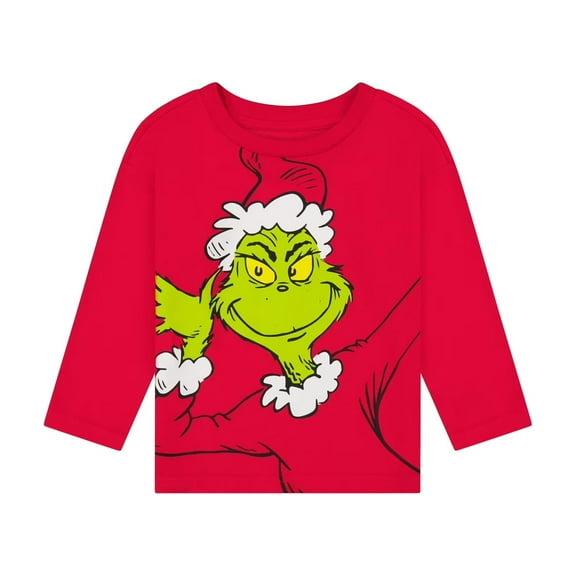 Toddler Unisex Grinch Christmas Long Sleeve T-Shirt, Red, 18M