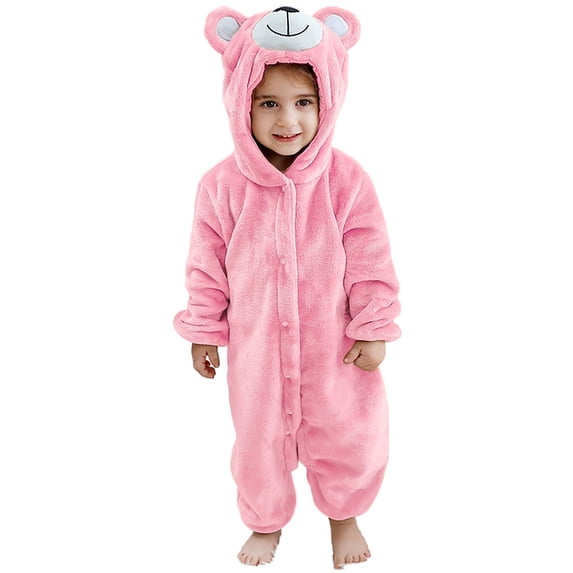 Toddler Unisex Onesie Hooded Animal Halloween Outfit Soft Bear Button up Jumpsuit Infant Baby Fall Winter Outfits Clothes