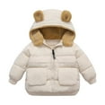 thumbnail image 1 of Toddler Unisex Solid Color Cute Winter Thick Hooded Coat, Windproof Warm Long Sleeve Casual Outerwear for Baby Boys Girls Soft Lining Daily Jacket Beige 3-4 Years, 1 of 6