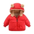 thumbnail image 1 of Toddler Unisex Solid Color Cute Winter Thick Hooded Coat, Windproof Warm Long Sleeve Casual Outerwear for Baby Boys Girls Soft Lining Daily Jacket Red 2-3 Years, 1 of 4