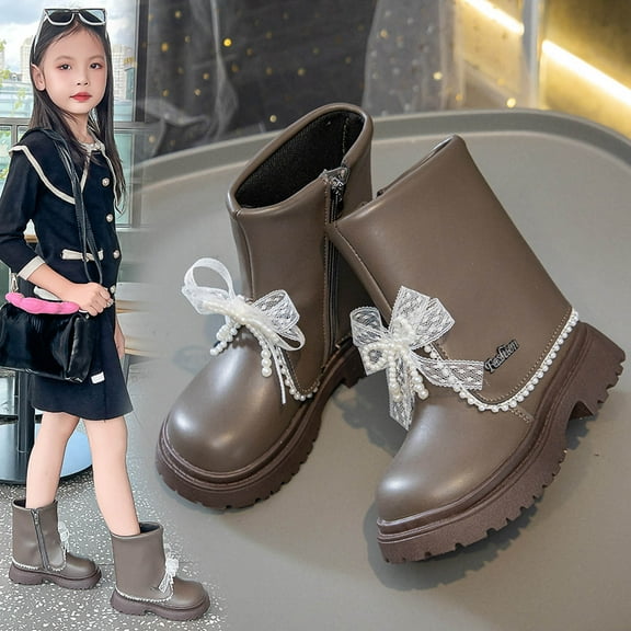 Toddler Unisex Winter Martin Boots Snow Boots Mid-Calf Height Synthetic Leather Upper Non-Slip Sole for Outdoor Play