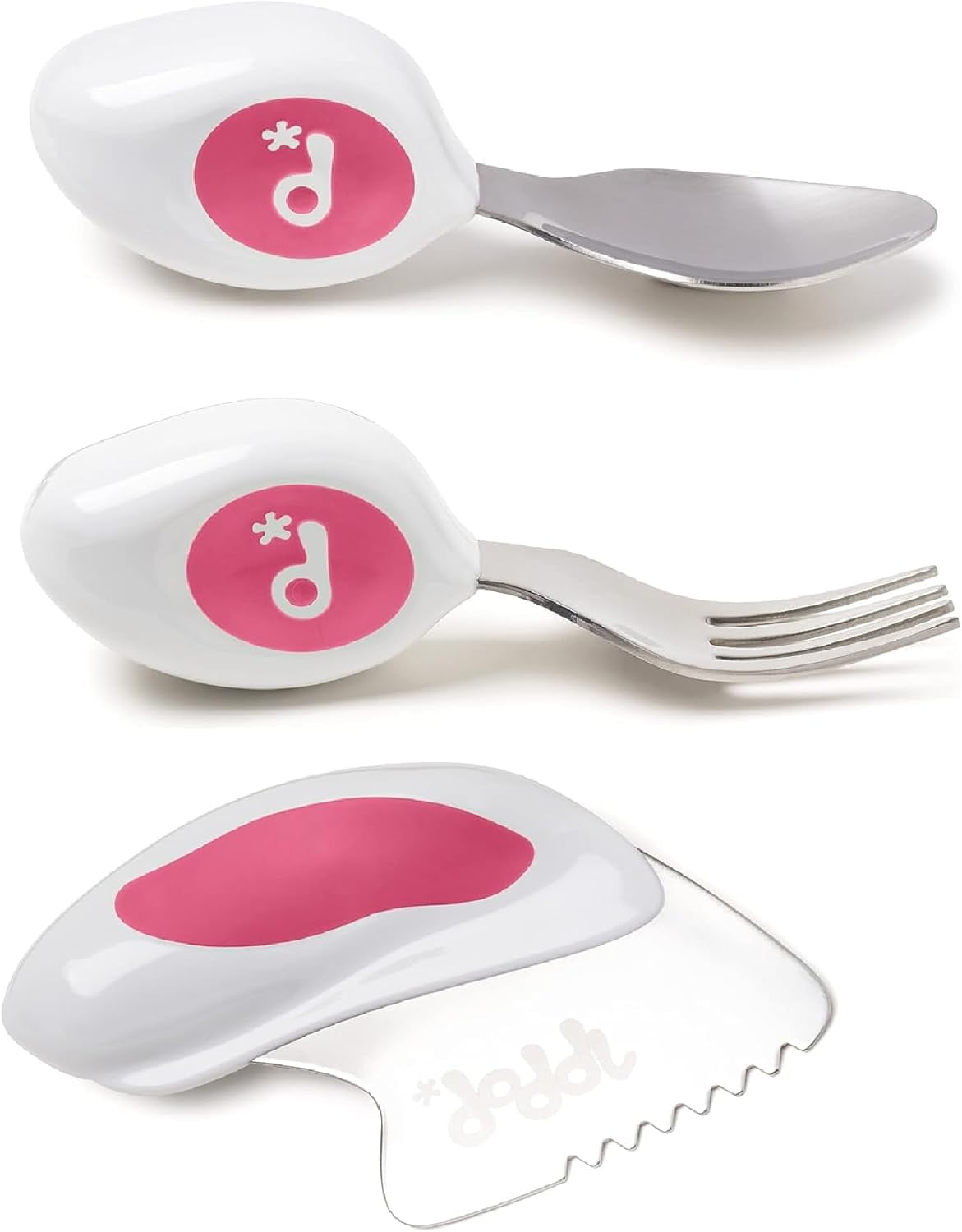 Toddler Utensils, Ergonomic Fork Spoon and Knife Set for Self Feeding, Stainless Steel Silverware for 1-3 Year Olds, BPA Free, Dishwasher Safe (Magenta)