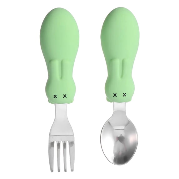 Toddler Utensils, Oimcto forks and Spoons Silverware Set with Plastic Handle, Stainless Steel toddler Silverware, Dishwasher Safe, BPA-Free, 4.7 x 1.2 Inch for Little Hands, Green