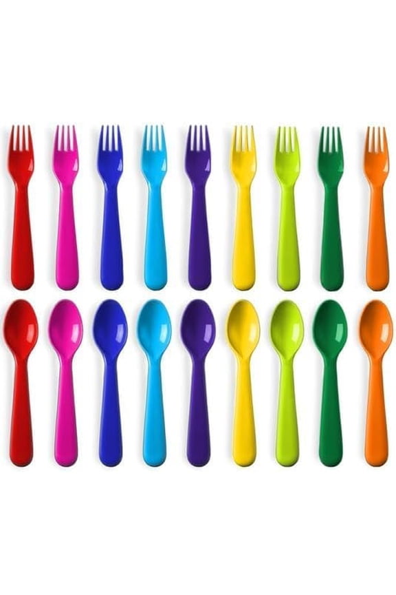 Toddler Utensils Set of 18 Plastic Kids Utensils Forks and Spoons - BPA FREE/Dishwasher Safe Toddler Flatware Set Brightly Colored Children's Safe Silverewre Cutlery Set