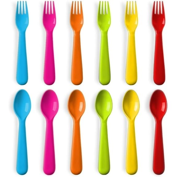 Plastic Toddler Utensils Set of 12 Kids Utensils Forks and Spoons - BPA FREE/Dishwasher Safe Toddlers Silverware Set