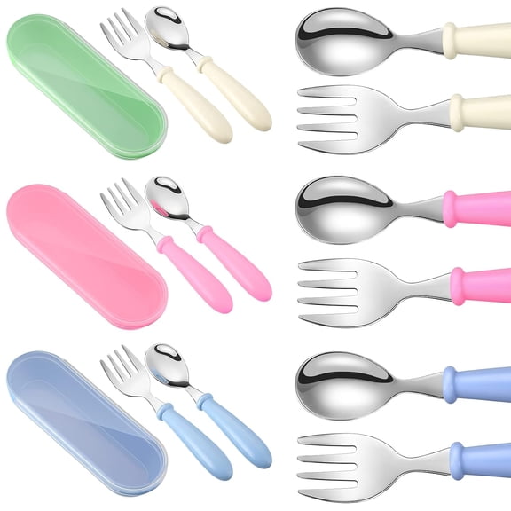 Toddler Utensils Stainless Steel Fork and Spoon Safe Baby Silverware Set, Kid Safe Utensils Children's Flatware Kids Cutlery Set with Round Handle for LunchBox