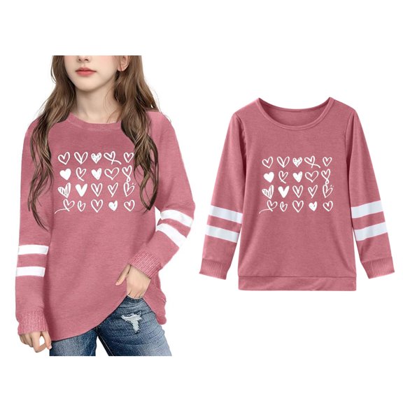 Toddler Valentine T Shirts for Girls Long Sleeve Graphic Tops Crew Neck Casual Pullover Top for Girls 3-4 Years