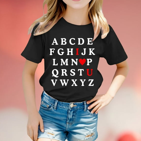 Toddler Valentine's Day Shirt Lover Themed Letter Print Short Sleeve Tee Kids Shirts for Boys Girls 12-13 Years