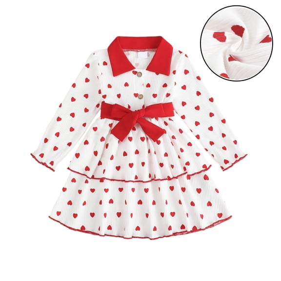 Toddler Valentines Day Dress for Girls Long Sleeve Heart Print Tiered Dresses Girls Spring Dresses Girl Birthday Dress 12-18 Months