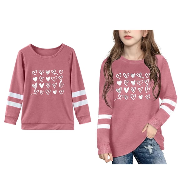 Toddler Valentines Day Girls Shirt Long Sleeve Graphic Tops Crewneck Casual Pullover Top Girls Tops Size 3-4 Years