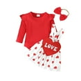 thumbnail image 1 of Toddler Valentines Day Outfit Girl Lover Themed Letter Embroider Long Sleeve Romper Top Skirt 2 Piece Sets Girl Clothes for Baby 12-18 Months, 1 of 7