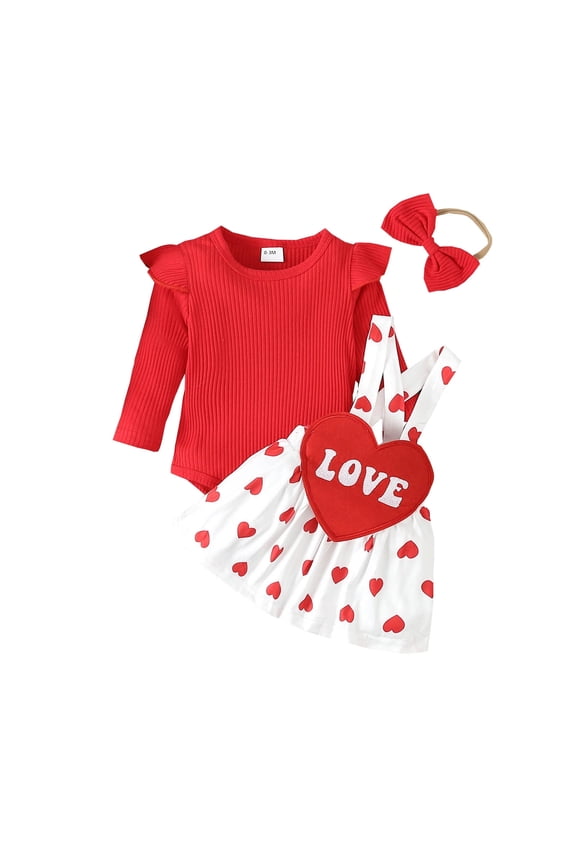 Toddler Valentines Day Outfit Girl Lover Themed Letter Embroider Long Sleeve Romper Top Skirt 2 Piece Sets Girl Clothes for Baby 12-18 Months