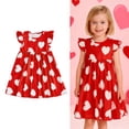 thumbnail image 1 of Toddler Valentines Dress for Girls Heart Print Ruffle Sleeve Swing A-Line Casual Sundress Girls Valentines Day Outfit 18-24 Months Dresses for Girls, 1 of 4
