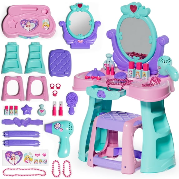 Toddler Vanity Makeup Table with Mirror and Chair, Toddler Kids Girls Vanity Set for Toddlers Age 3+