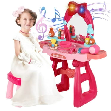 Toddler Vanity Toys for 2 3 4 5 Year Old Girls, Kids Vanity Set with Mirror Chair, Pretend Play Princess Toy Makeup Table for Little Girls (36Pcs/Set)