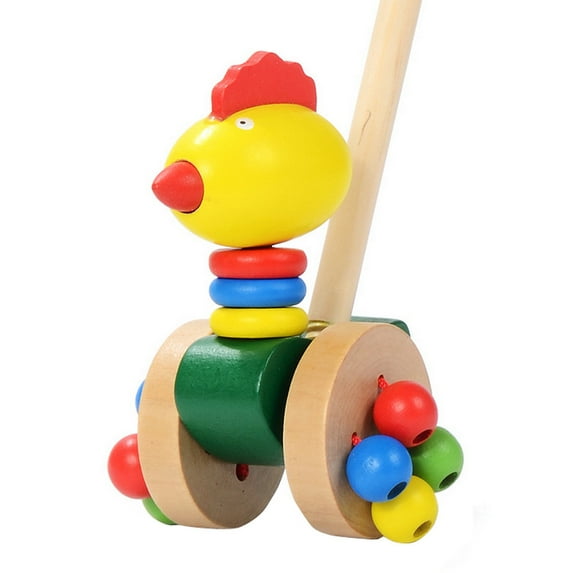 Push Along: Pony - Wooden Toy, Colorful Wheeled Character w/ Handle, Encourage First Steps 1+ A One Size