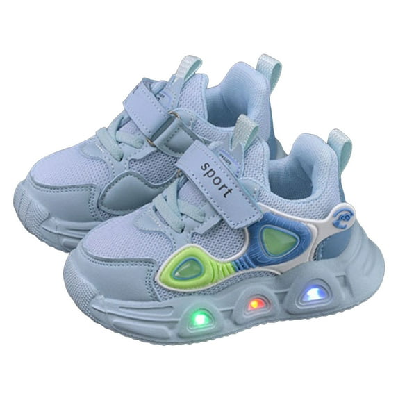 Toddler Walking Shoes Baby Boys Girls LED Light up Hook and Loop Mesh Sneakers Lightweight Casual Tennis Athletic Shoes Light Blue 9.5 Toddler