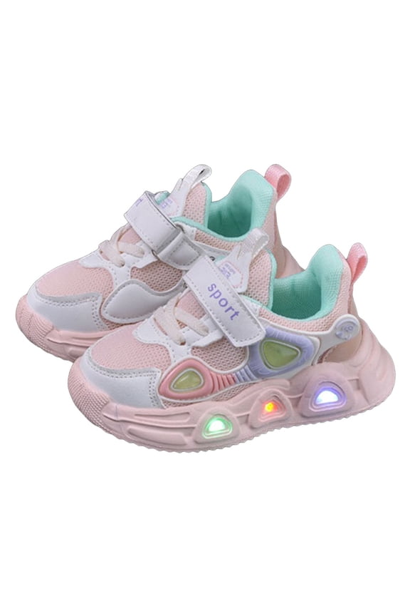 Toddler Walking Shoes Baby Boys Girls LED Light up Hook and Loop Mesh Sneakers Lightweight Casual Tennis Athletic Shoes Pink 5 Infant