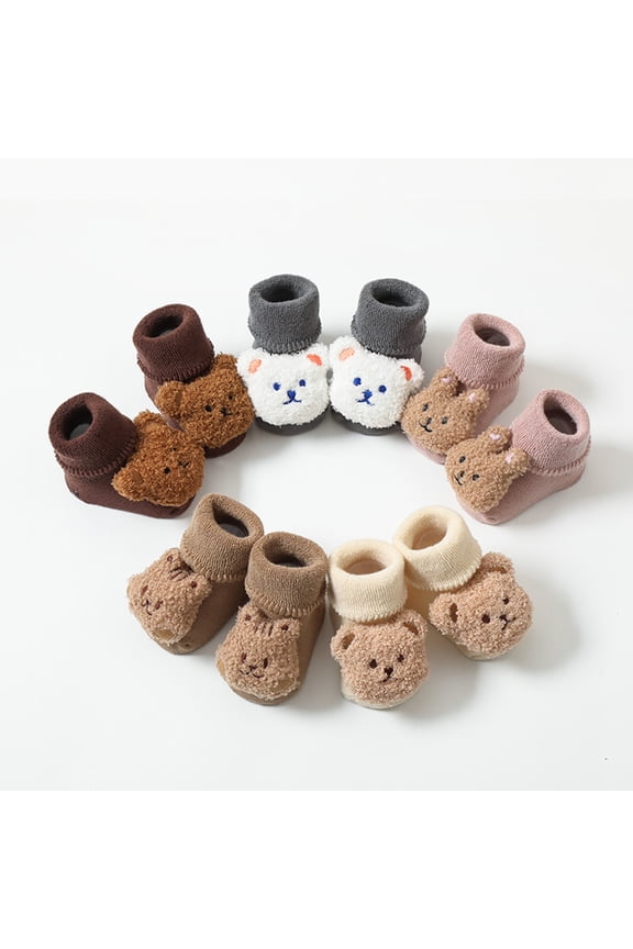 Toddler Walking Slippers Sock Shoes Teddy Bear Non- Breathable Stripes Shoes With Soft Rubber Sole For Boys Girls On Sneakers Coffee 0 M-6 M