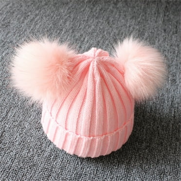Toddler Warm Knitted Hat Fall Winter Furry Balls Beanie Cap Crochet Cap for Baby Boy Girl 1-3 Years