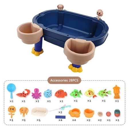 Toddler Water Table Toys Mini Fishing Tray Sand Mini Water Play Table for 2-7 Year Olds 28pcs Random Accessories(please See the Size Before Buying:11*11inch)