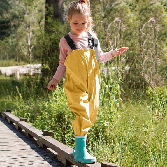 Toddler Waterproof Rain Bib Pants, Girls Rain Pants Kids Rain Trousers Lightweight Mud Pants Rainwear Yellow 110