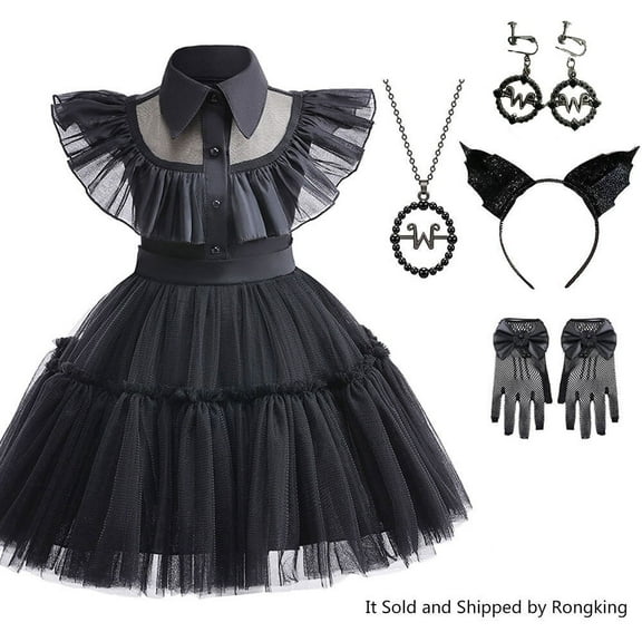 Toddler Black Costume for Baby Girls Halloween Dress Up with Accessories, 1-6 Year