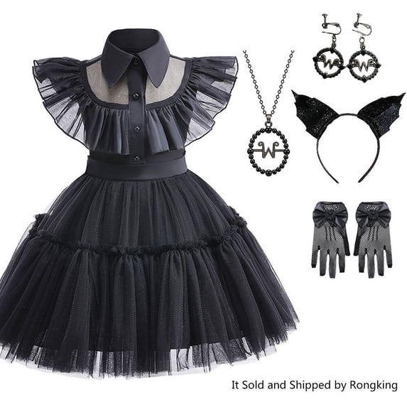 Toddler Black Costume for Baby Girls Halloween Dress Up with Accessories, 1-6 Year