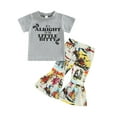 thumbnail image 1 of Toddler Western Baby Girl Outfit Summer Cotton T-Shirt Tops Cow Printing Bell Bottom Flare Pants Set, 1 of 10