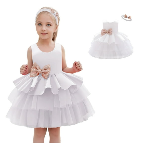Toddler White Dress for Girls Ruffle Tulle Dress Toddler Girls Sundress Princess Dress Up for Girls 12-18 M