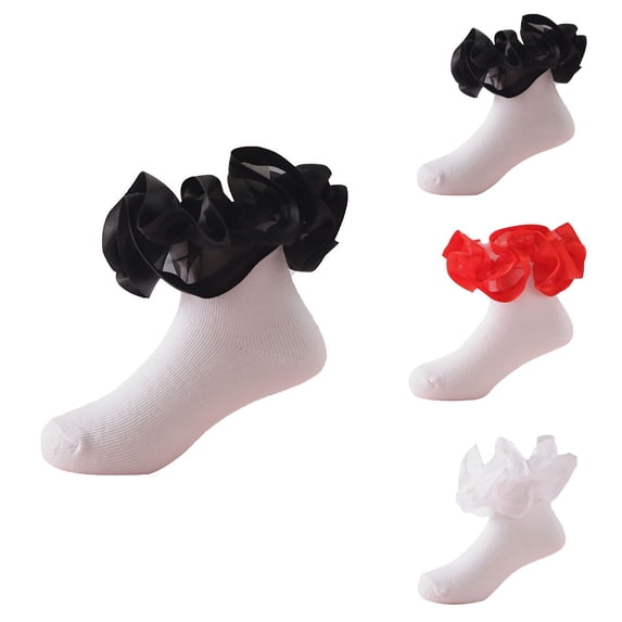 Toddler White Lace Socks with Ripple and Ruffle, Cute Frilly Princess Crew Socks for Girls, Breathable Soft Ankle Socks, Casual Comfy Dress Socks for Toddlers