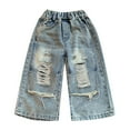 thumbnail image 1 of Toddler Wide Leg Distressed Jeans Boys Loose Ripped Denim Pants with Pocket Outdoor Streetwear Blue,9 Years, 1 of 4