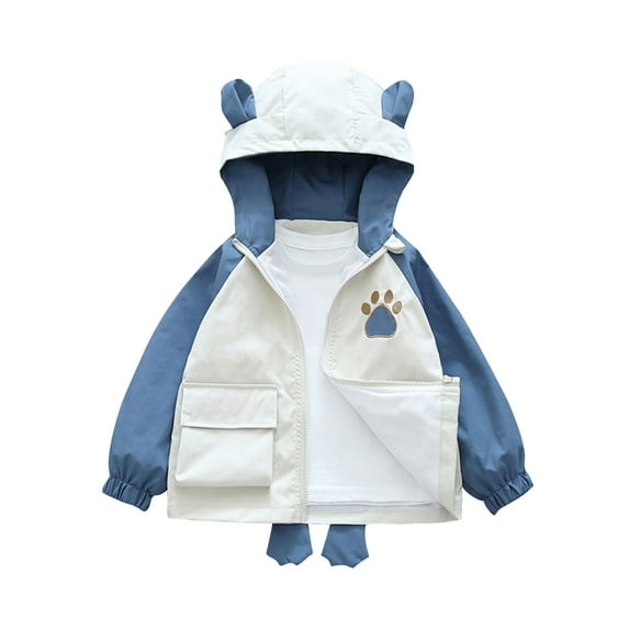 Toddler Windbreaker Jacket Boys Girls Cute Cartoon Animal Design Zip Up Hooded Coat Waterproof Lightwieght Outwear (110 2 Years, Blue)