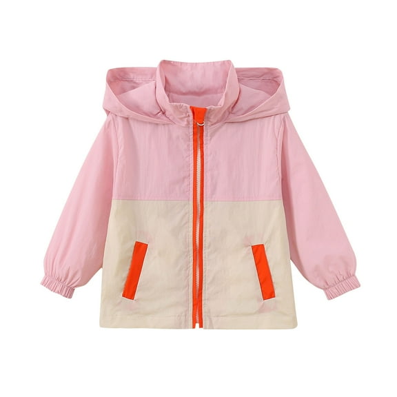 Toddler Windbreaker Raincoat with Pocket Long Sleeve Zip up Hooded Winter Warm Casual Outwear Pink 1 Years