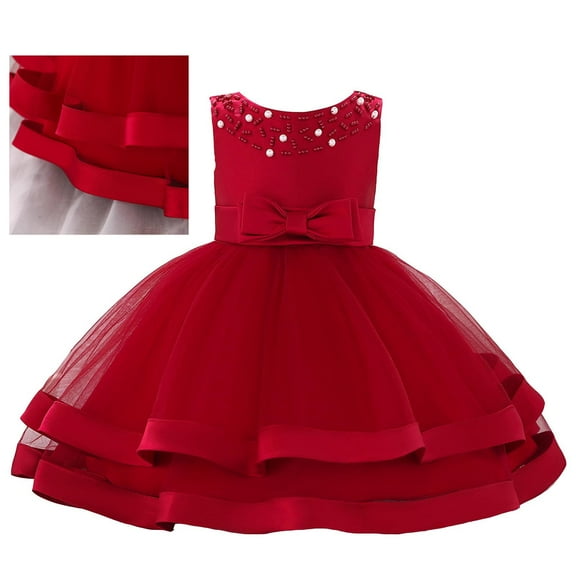Toddler WineDress Girls Ruffle Sleeveless Toddler Formal Dresses Princess Dresses for Girls Dress Up Clothes for Girls 12-18 M