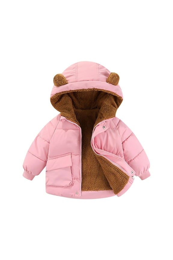 Toddler Winter Bear Ears Hooded Coat, Down Padded Jacket, Warm Outwear with Pockets, 1-6Y