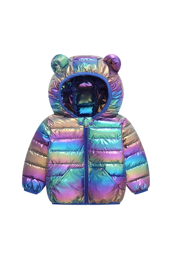 Toddler Winter Clothes Toddler Puffer Jacket Hooded Puffer Jacket for Girls Boys Down-Alternative Warm Coat Shiny Outerwear for Kids Winter Dark Blue 18-24 Months