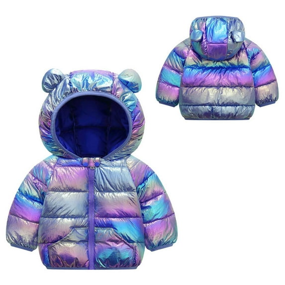 Toddler Winter Coat Baby Boys Puffer Coat Cute Purple Bear Ear Hooded Jackets with Pockets Lightweight Puffer Jacket for Baby Boys Baby Girl Jacket Winter Baby Girl Clothes 4T