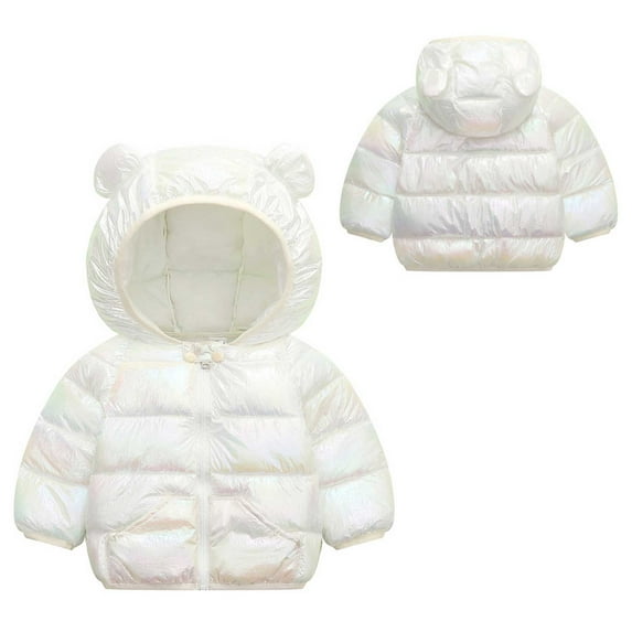 Toddler Winter Coat Baby Boys Puffer Coat White Bear Ears Hooded Jacket Long Sleeve Light Winter Coats for Baby Toddler Fall Jacket Warm Thick Clothes 12-18M