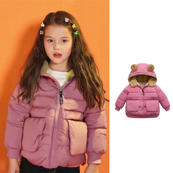 Toddler Winter Coat,Baby Girls Puffer Coat Bear Ear Cute Jackets Zipper Up Down Coats for Baby Toddler Winter Warm Outerwear Baby Girl Winter Clothes