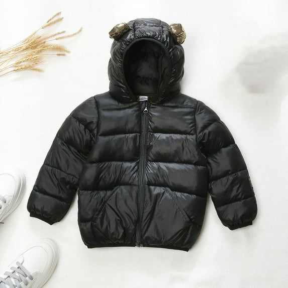 Toddler Winter Coat Bear Ears Hooded Puffer Jackets Coats Light Weight Padded Outerwear Jacket For Boys And Girls,18-24 Months