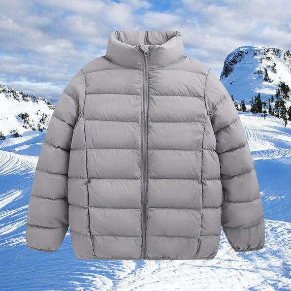 Toddler Winter Coat for Boys,Boys Puffer Coat Zip Up Jacket Grey Puffer Jacket Solid Color Long Sleeve Thick Warm Outwear Girls Winter Clothes Size 18-24 Months