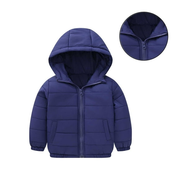 Toddler Winter Coat for Boys with Hooded Puffer Jacket Boys Navy Coat Full-Zip Long Sleeve Thicken Waterproof Jacket Kids Girls Jackets Size 1-2 Years