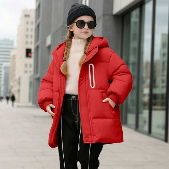 Toddler Winter Coat,Boys Puffer Jacket Mid-Length with Hooded Windproof Warm Winter Warm Thick Hooded Coats Girls Winter Clothes Size 5-6 Years