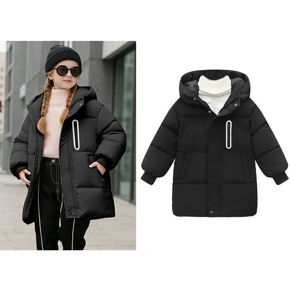 Toddler Winter Coat,Boys Puffer Jacket Mid-Length Heavyweight with Collar Hooded Warm and Windproof Outwear Windbreaker Ski Jacket Boys Jackets Size 6-7 Years