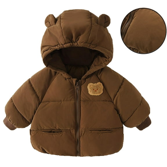 Toddler Winter Coat for Girls Boys Puffer Jacket Zip up Long Sleeve Windproof Down Jacket Cute Bear Ear Hooded Jackets with Pockets Jackets for Toddler Girls 3-4 Years